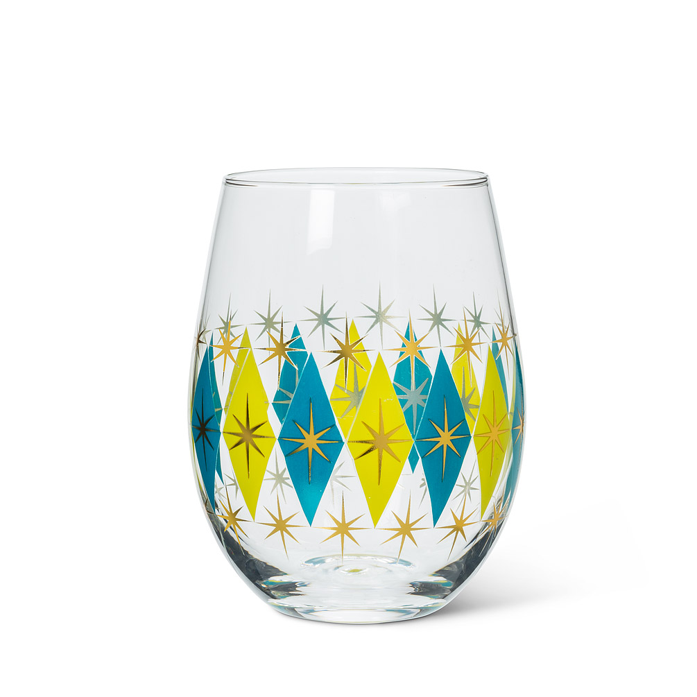 Diamond Stemless Wine Glass | Blue