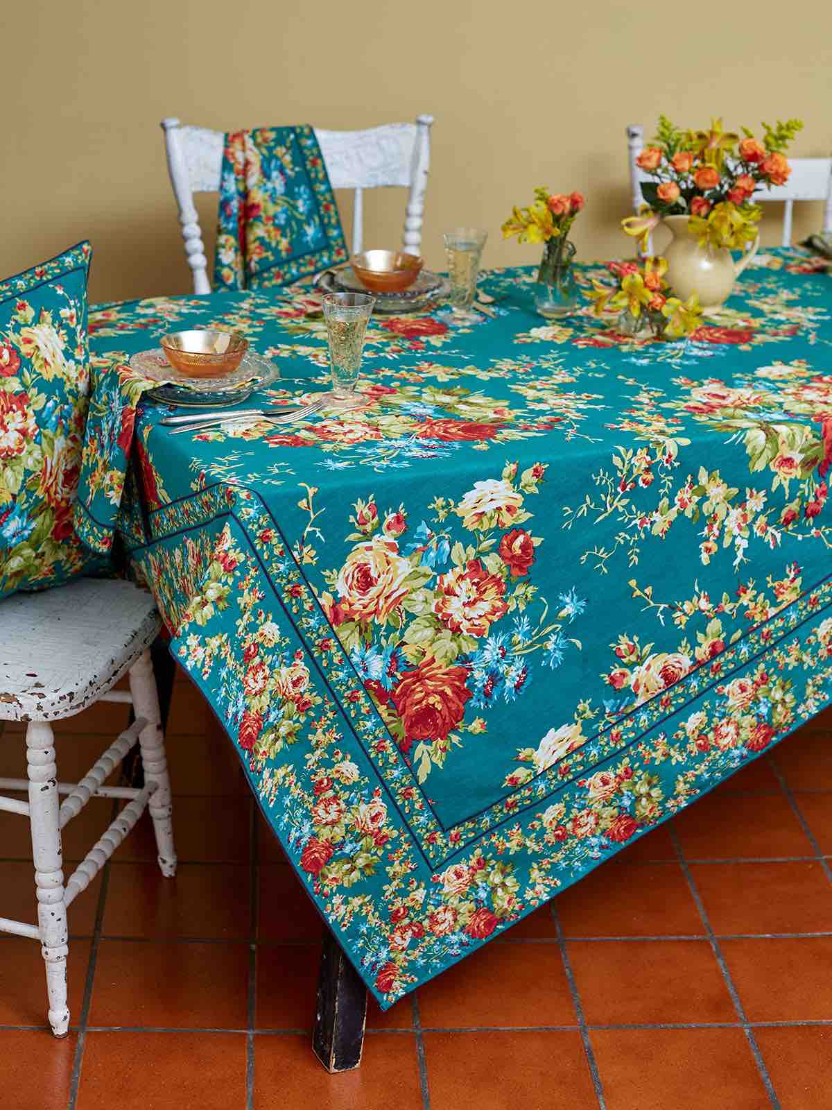 April Cornell 60x90" Tablecloth | Cottage Rose Teal