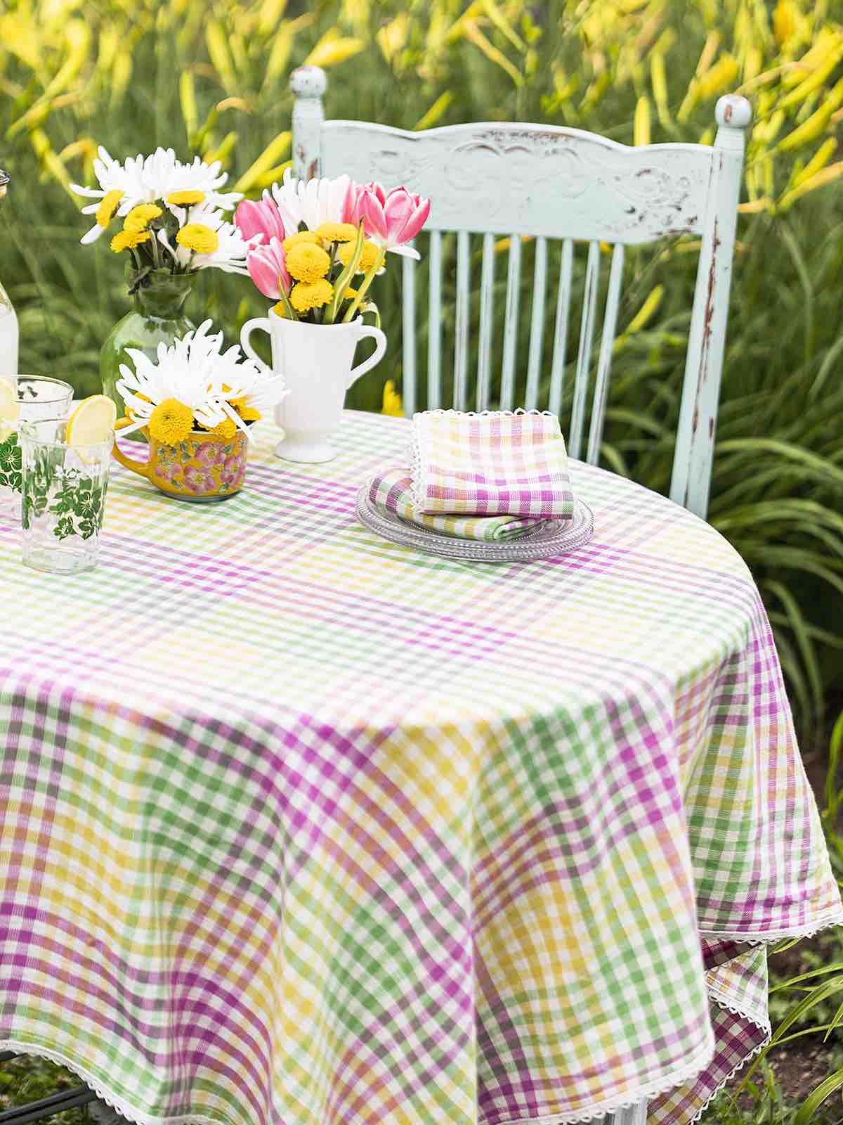 April Cornell 60x90" Tablecloth | Garden Plaid Multi