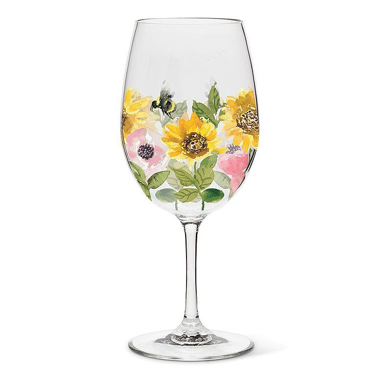 Sunflowers & Bees Wine Glass