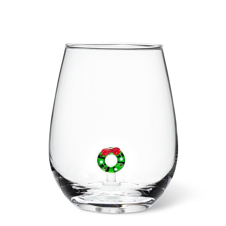 Stemless Wine Glass | Christmas Wreath