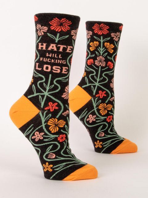 Blue Q Women's Crew Socks | Hate Will Lose