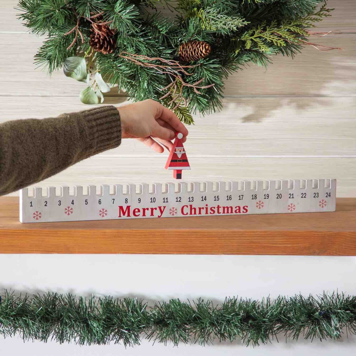 Advent Calendar Table Decor with Moveable Santa