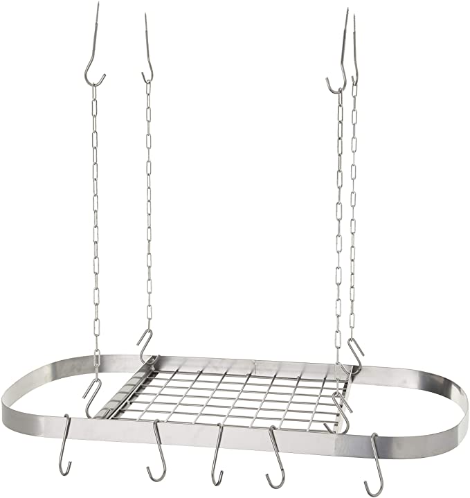 Range Kleen Hanging Oval Pot Pan Kitchen Ceiling Rack Organizer, Stainless Steel