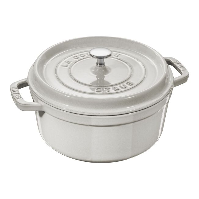 Staub 3.7L Round Cast Iron Cocotte | French Oven | White Truffle