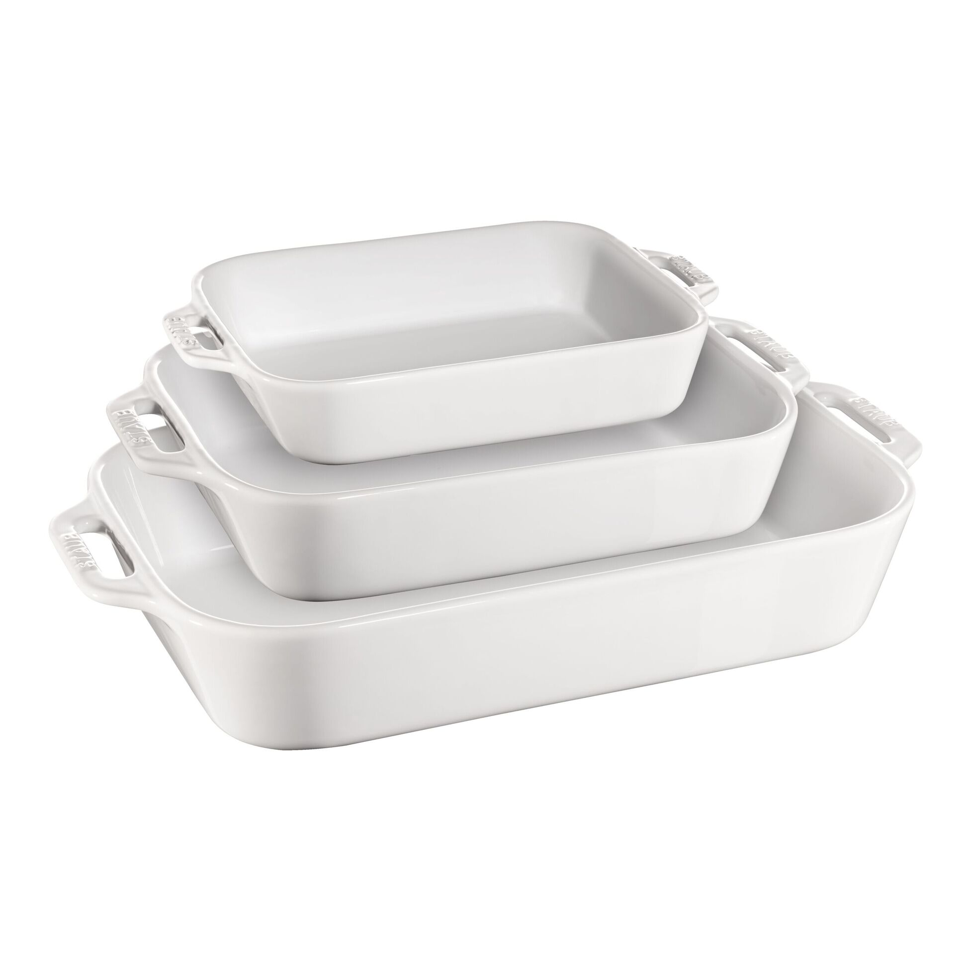 Staub Ceramic Rectangular Baking Dishes | Set of 3 | White