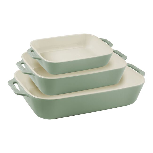 Staub Ceramic Rectangular Baking Dishes | Set of 3 | Eucalyptus
