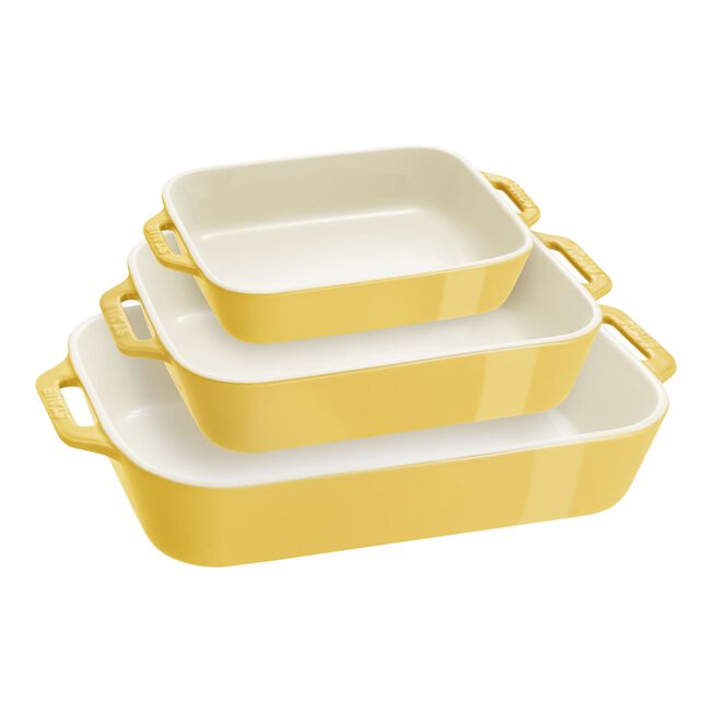 Staub Ceramic Rectangular Baking Dishes | Set of 3 | Citron