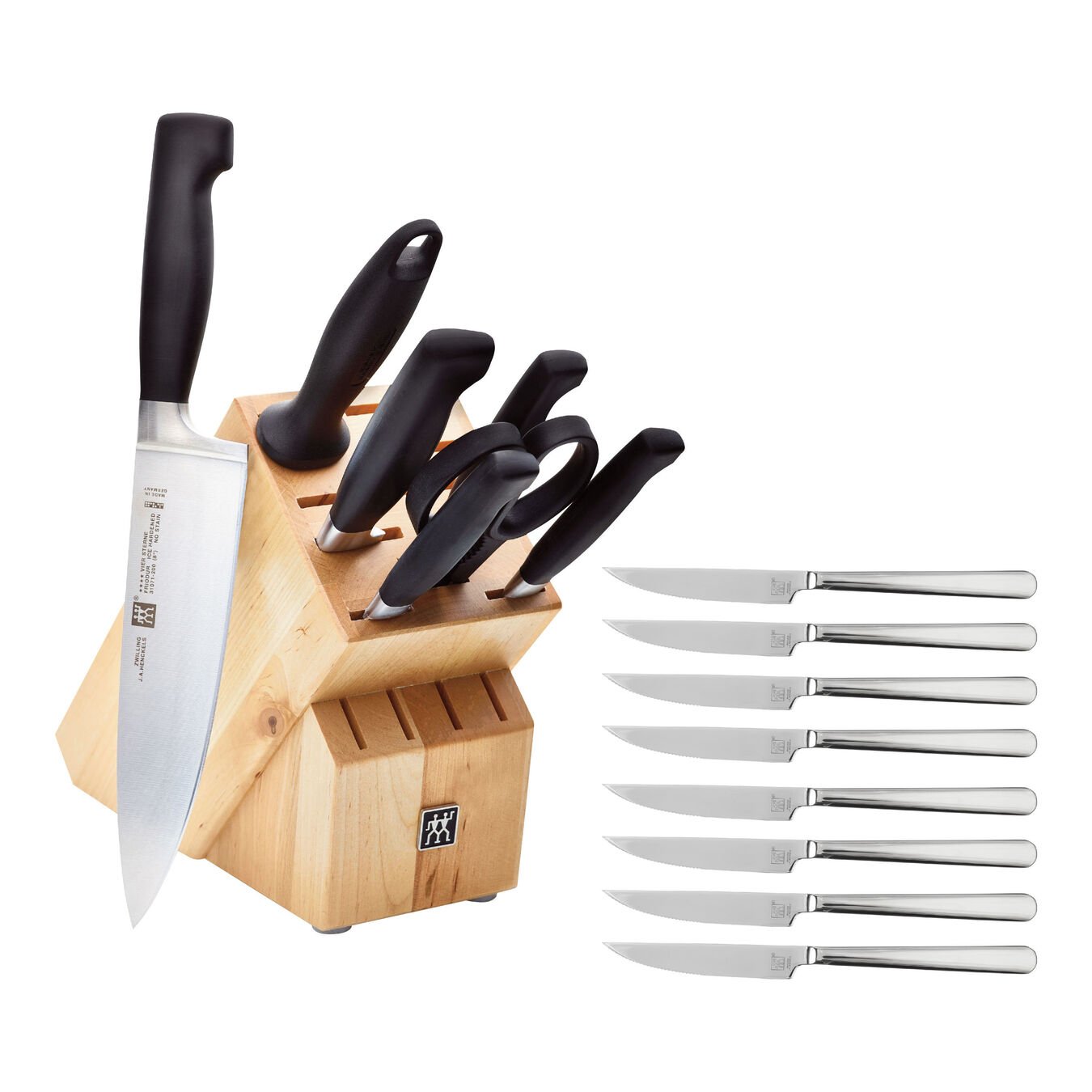 Zwilling Four Star 8pc Knife Block Set plus bonus steak knives