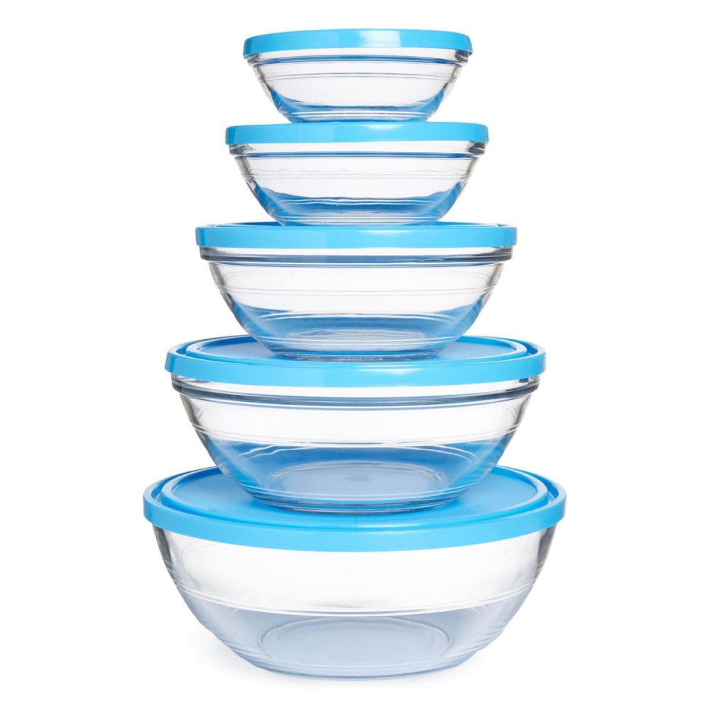 Duralex Lys Stackable Round 5pc Bowl Set plus Lids