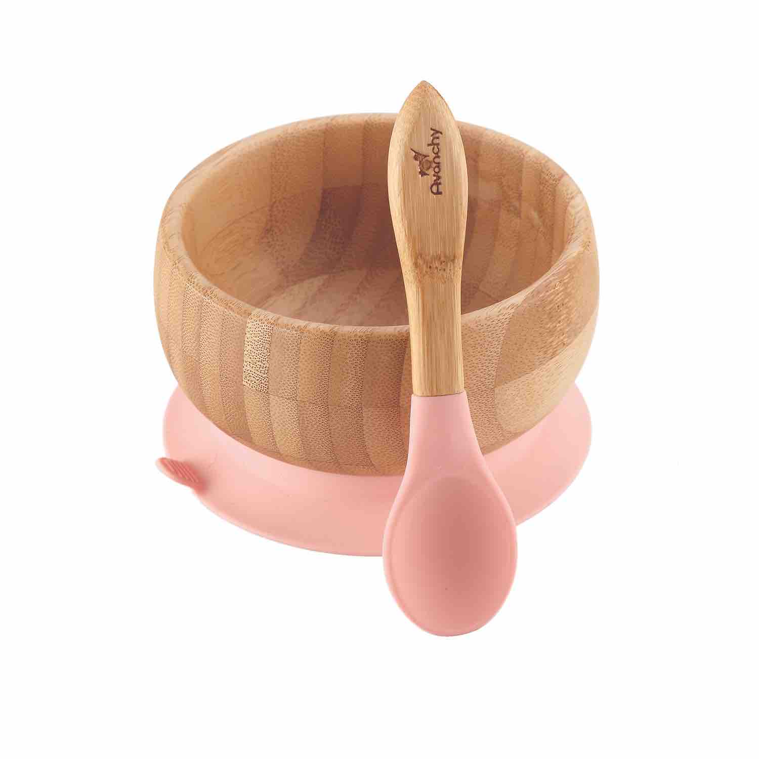 Avanchy Stay Put Baby Bamboo Suction Bowl & Spoon | Pink