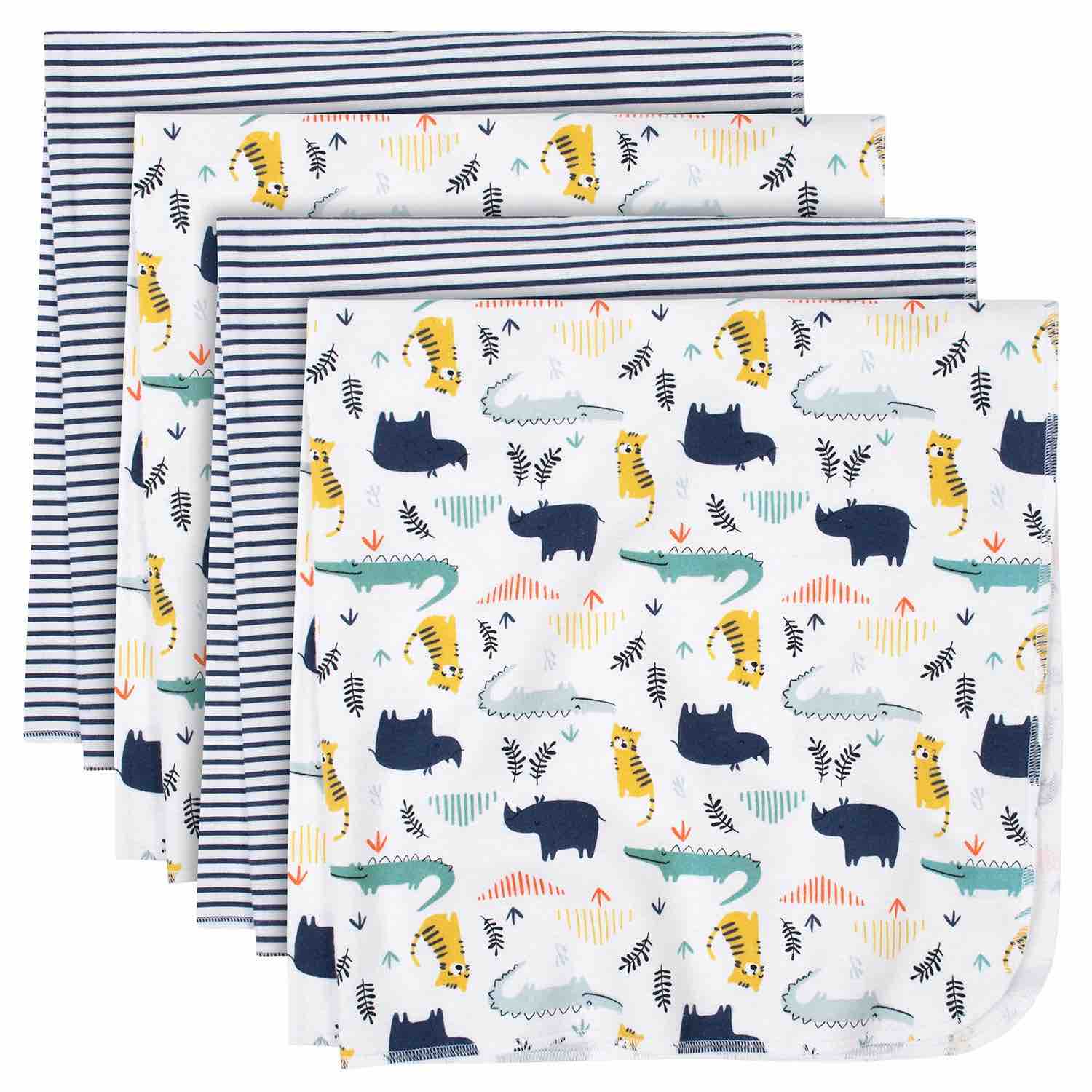 Just Born Receiving Blankets | 4pk | Plush Jungle Stripe