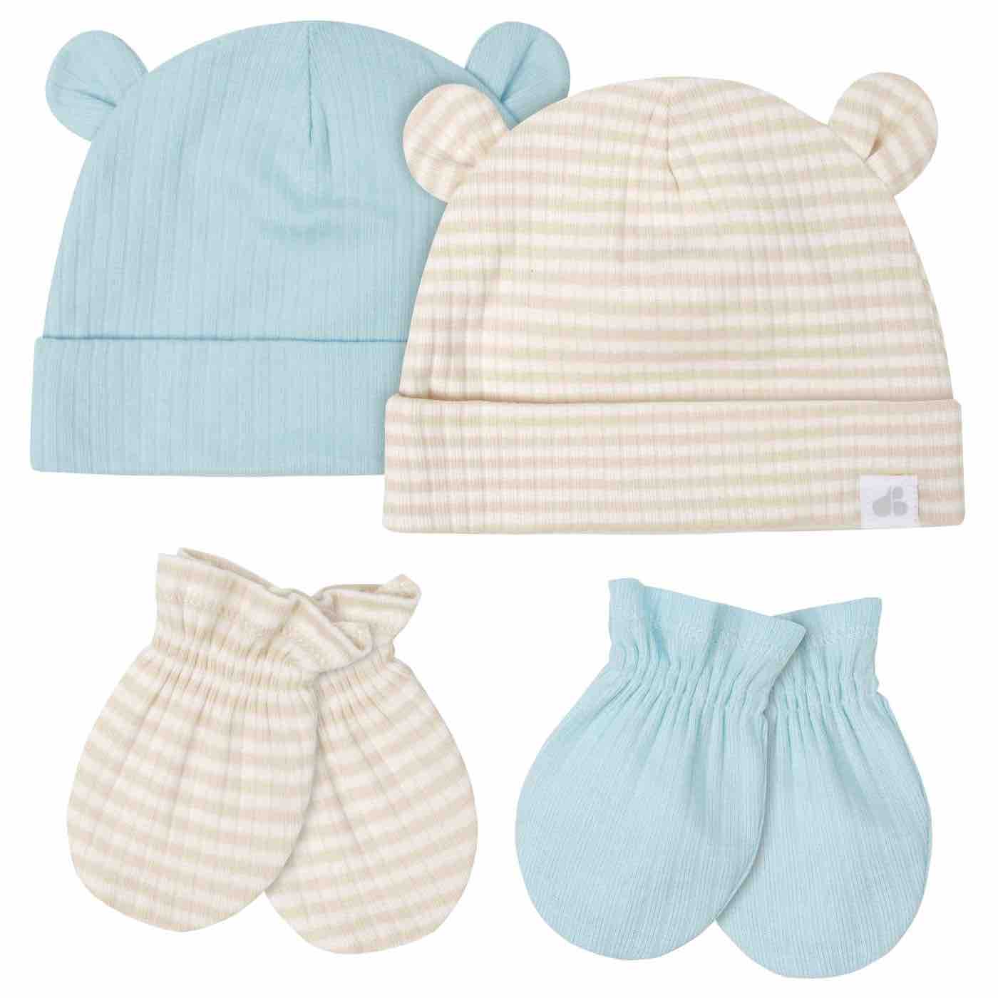 Just Born 4pc Baby Boys Desert Cactus Caps & Mittens Set