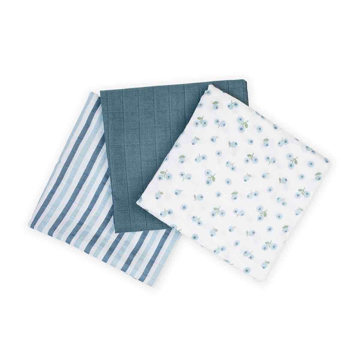 Lulujo Muslin Receiving Blankets | 3pk | Blueberries