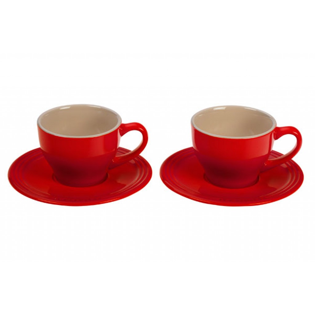 Le Creuset Cappuccino Cup & Saucers | Set of 2 | Cerise