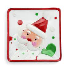 Square Fused Glass Santa Platter | Waving Santa