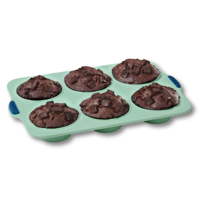 Silicone 6 Jumbo Muffin Pan | Integrated Metal Frame | SageGreen