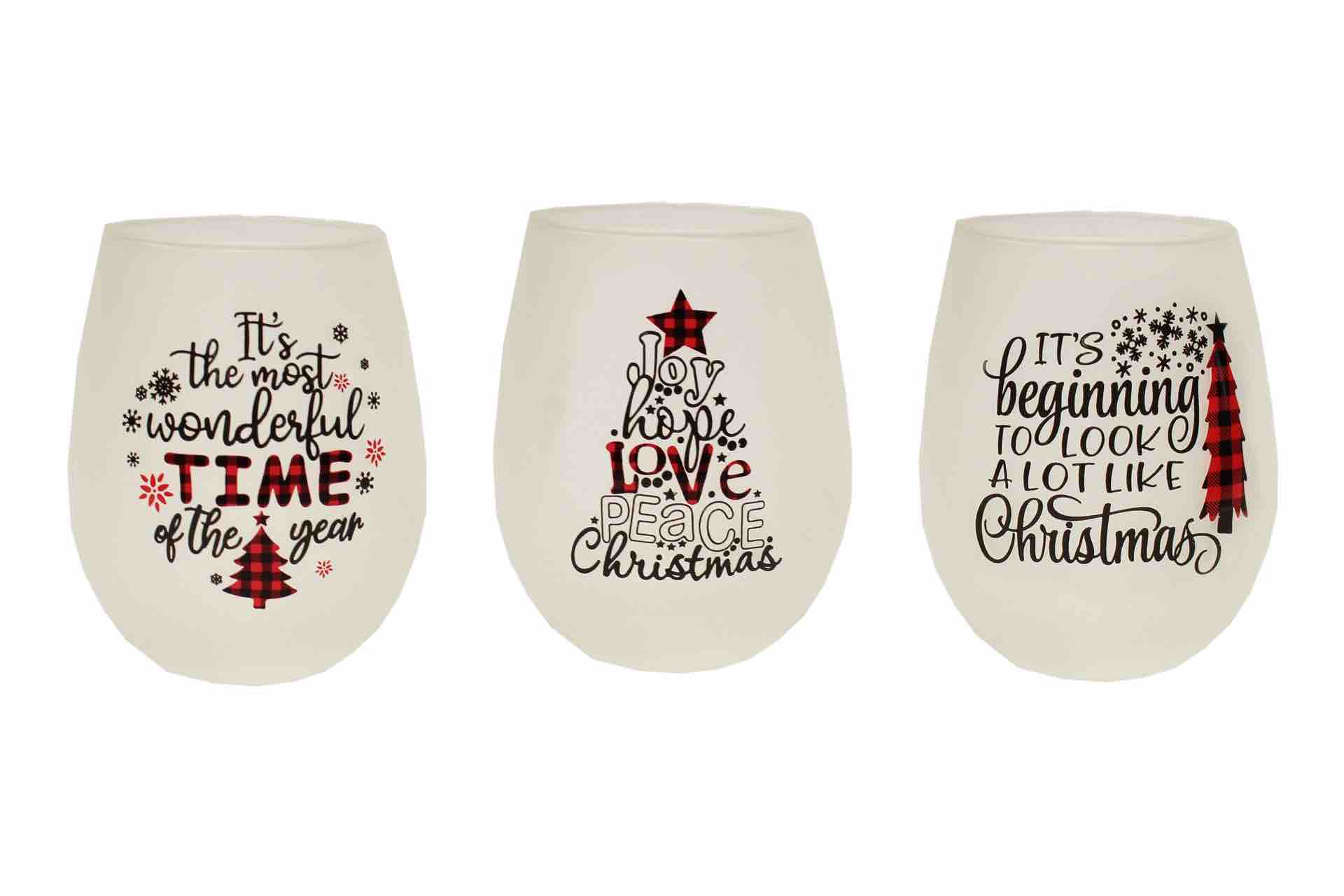 Christmas Stemless Wine Glasses | Set of 3