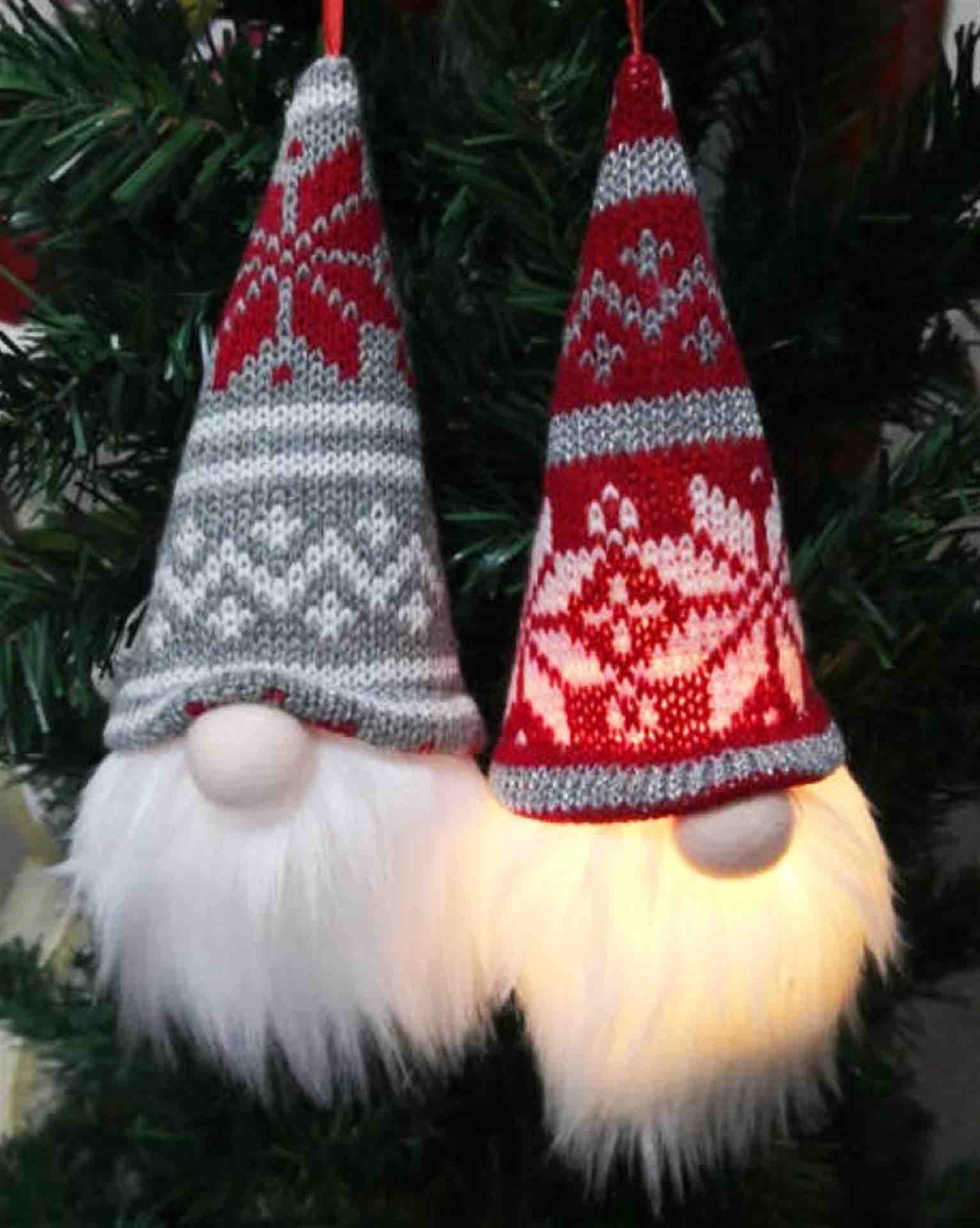 LED Lit Fabric Gnome Ornament