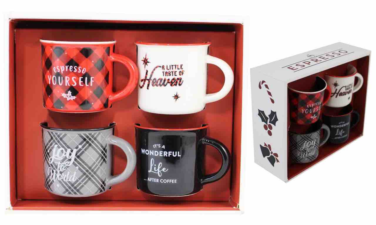 4pc Ceramic Espresso Cup Set | Christmas