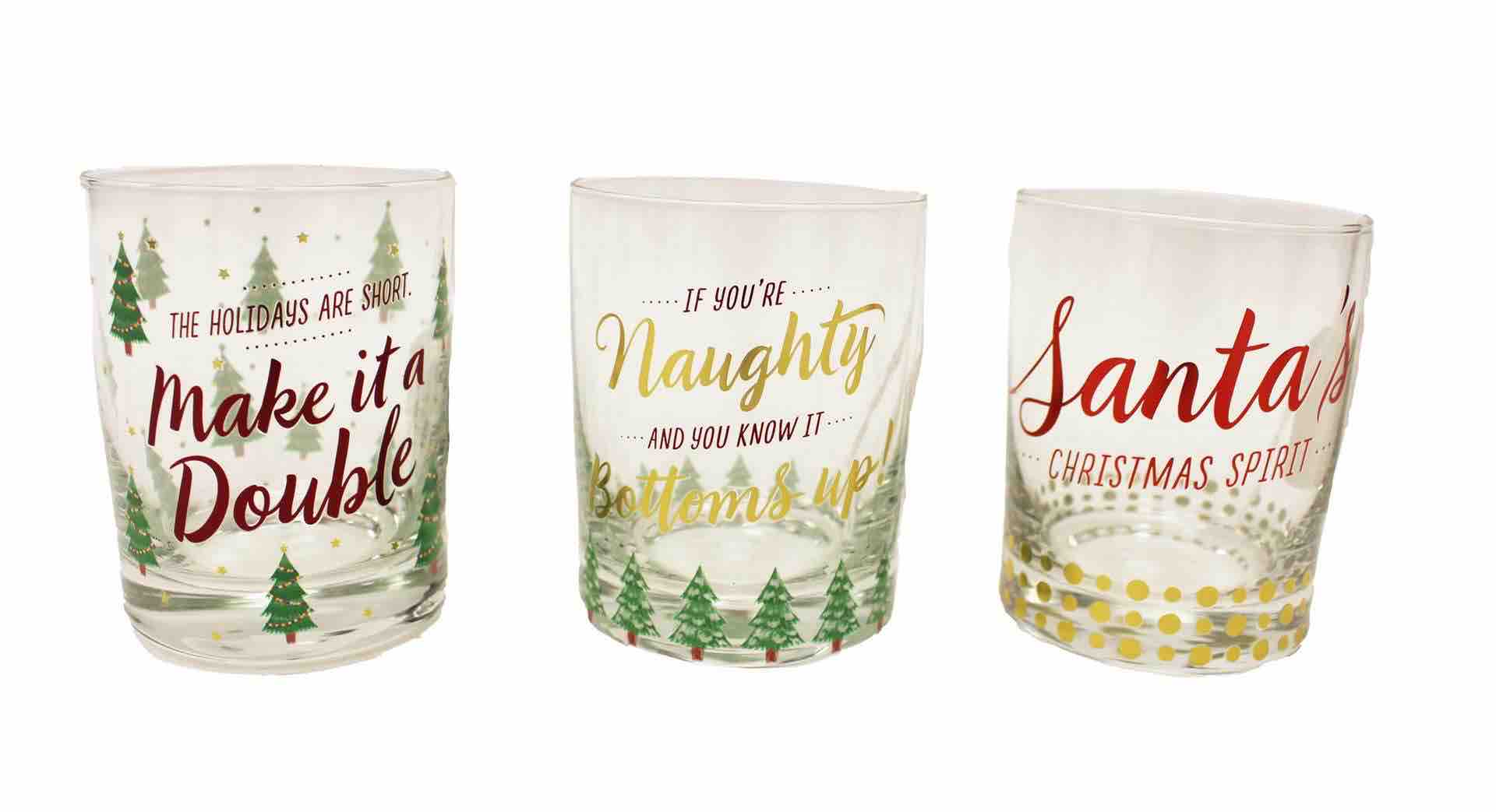 3pc Festive Lowball Glass Set