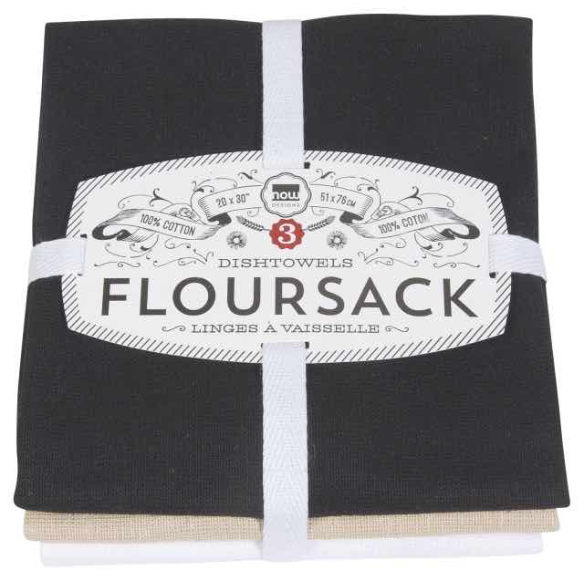 Flour Sack Tea Towels Set of 3 | Black | Oyster | White